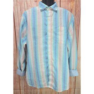 Tommy Bahama Mens Linen Striped Long Sleeve Button-up Shirt Large